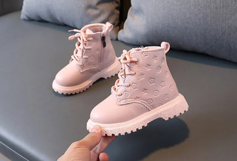 Botas Girl Shoe High Top Kid Shoe2024winter Fashion Child Boot Boy Leather Shoe Allmatch Ankle Boot Warm Girl Boot Bota Infantil