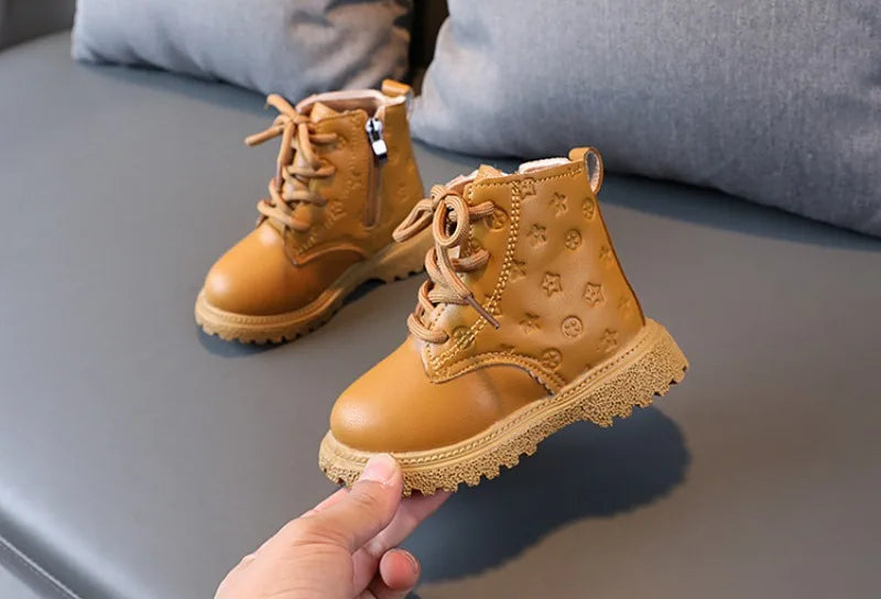 Botas Girl Shoe High Top Kid Shoe2024winter Fashion Child Boot Boy Leather Shoe Allmatch Ankle Boot Warm Girl Boot Bota Infantil